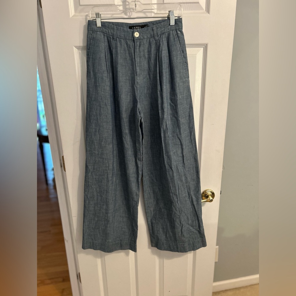 Ralph Lauren Pleated Chambray Wide Leg Pants - Picture 3 of 12